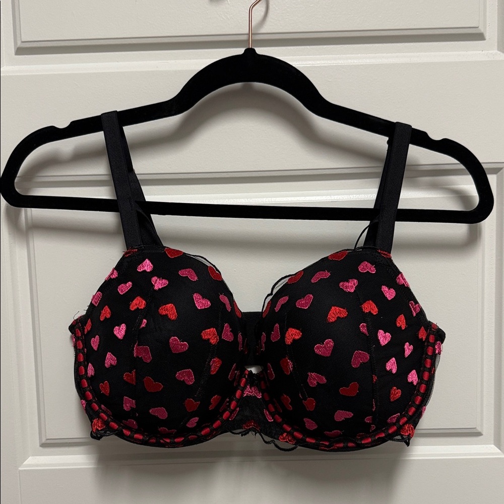 Victoria's Secret Black Bra with Red and Pink Heart Accents